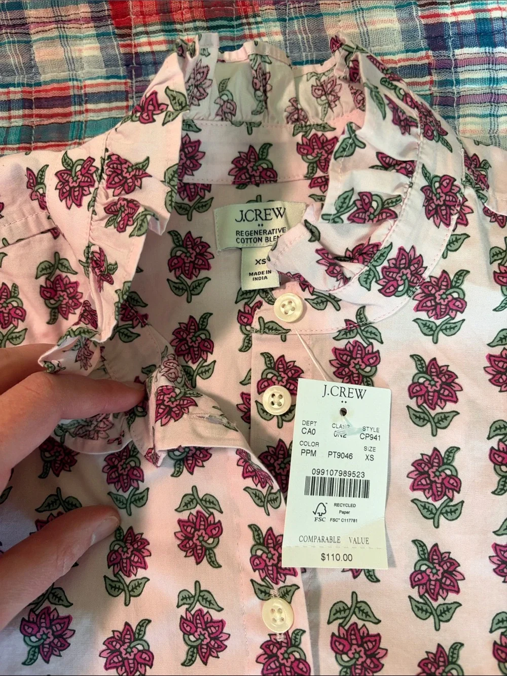 J. Crew Pink Floral-Print Button-Down Shirt
